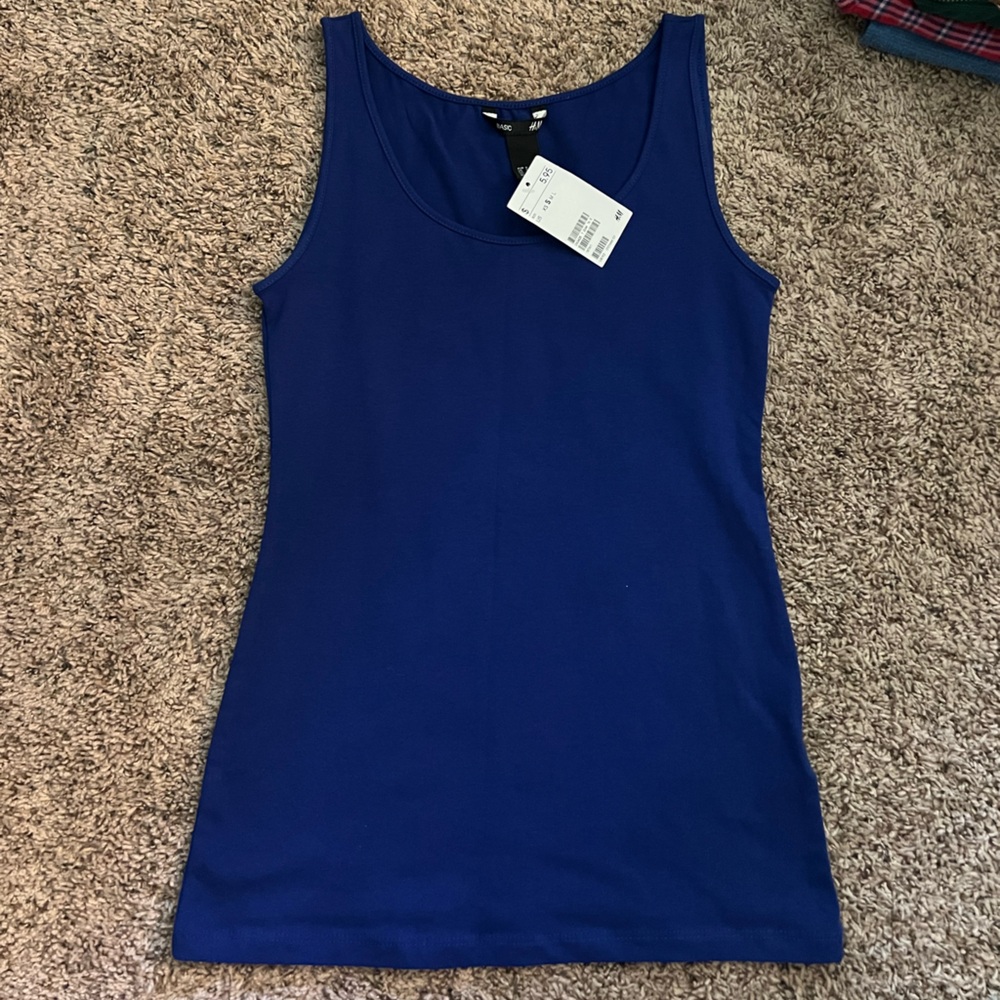 H&M Blue Fitted Sleeveless Tank Top
